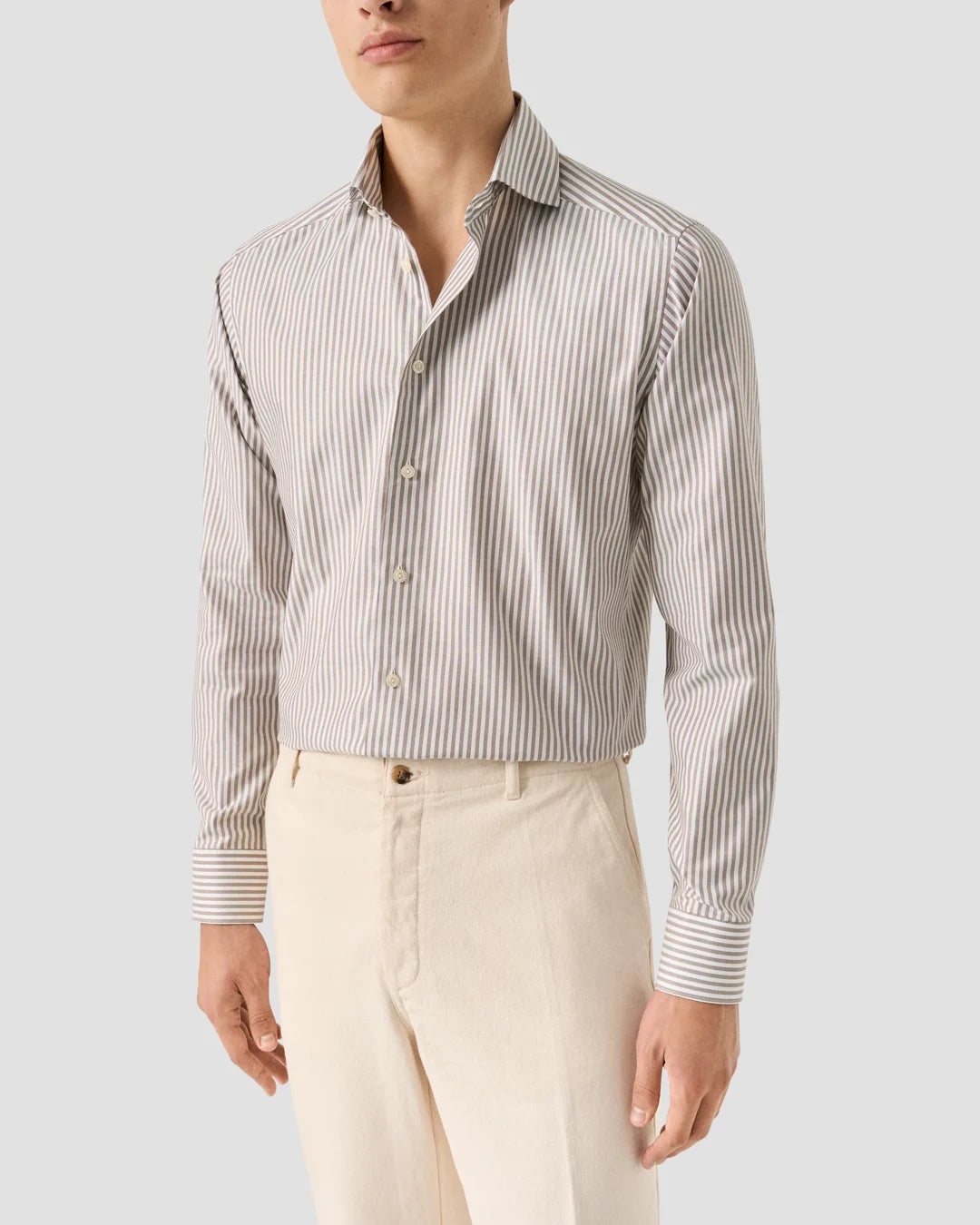 Eton Beige Striped Signature Oxford Shirt