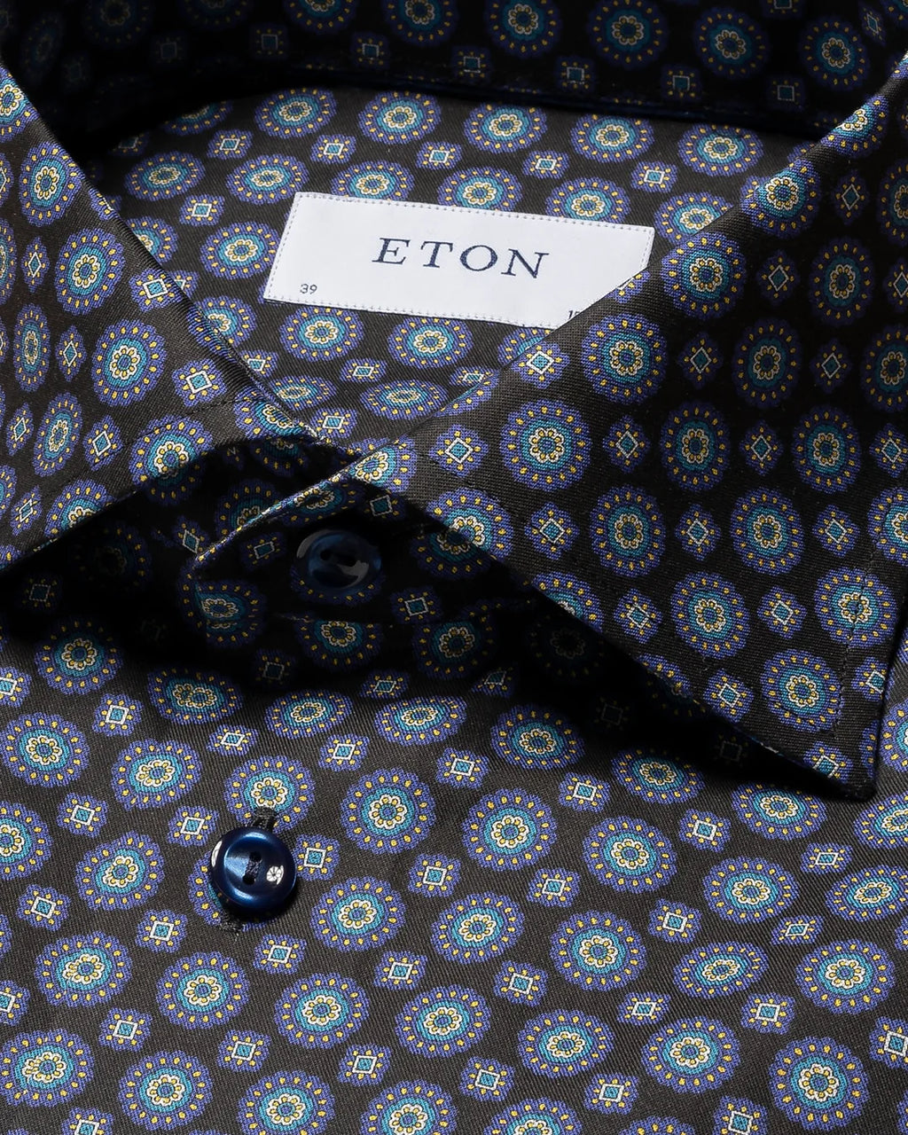 Eton Navy Medallion Print Signature Twill Shirt