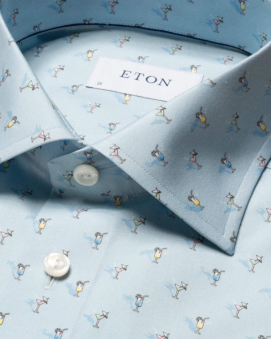 Eton Light Blue Cocktail Print Signature Poplin Shirt