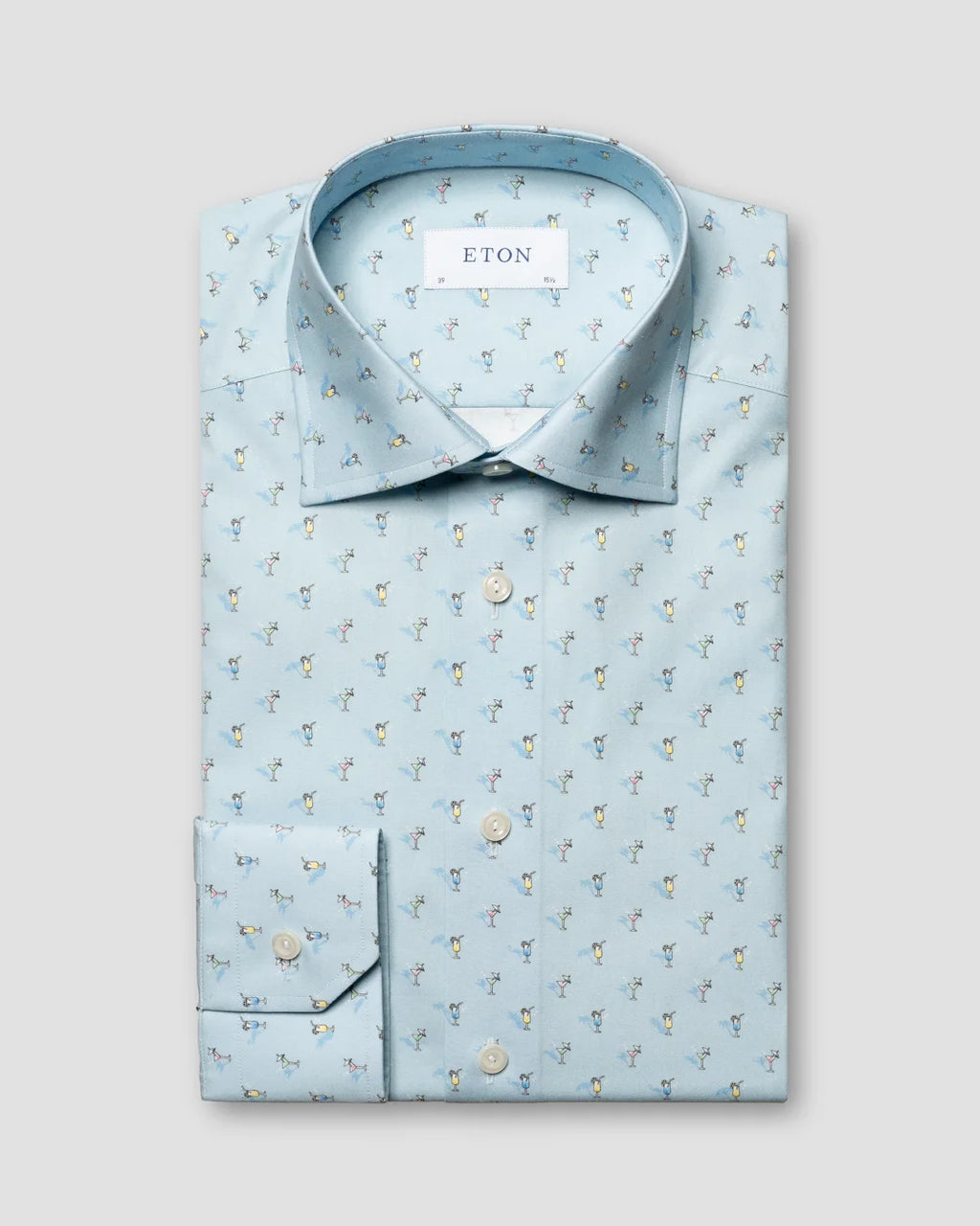 Eton Light Blue Cocktail Print Signature Poplin Shirt