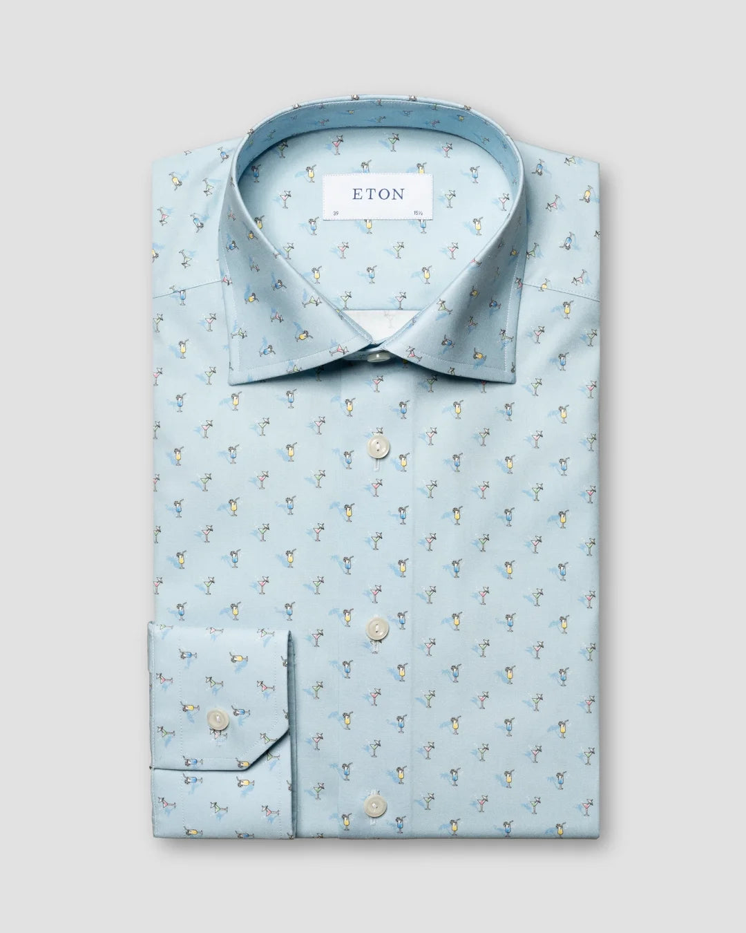 Eton Light Blue Cocktail Print Signature Poplin Shirt
