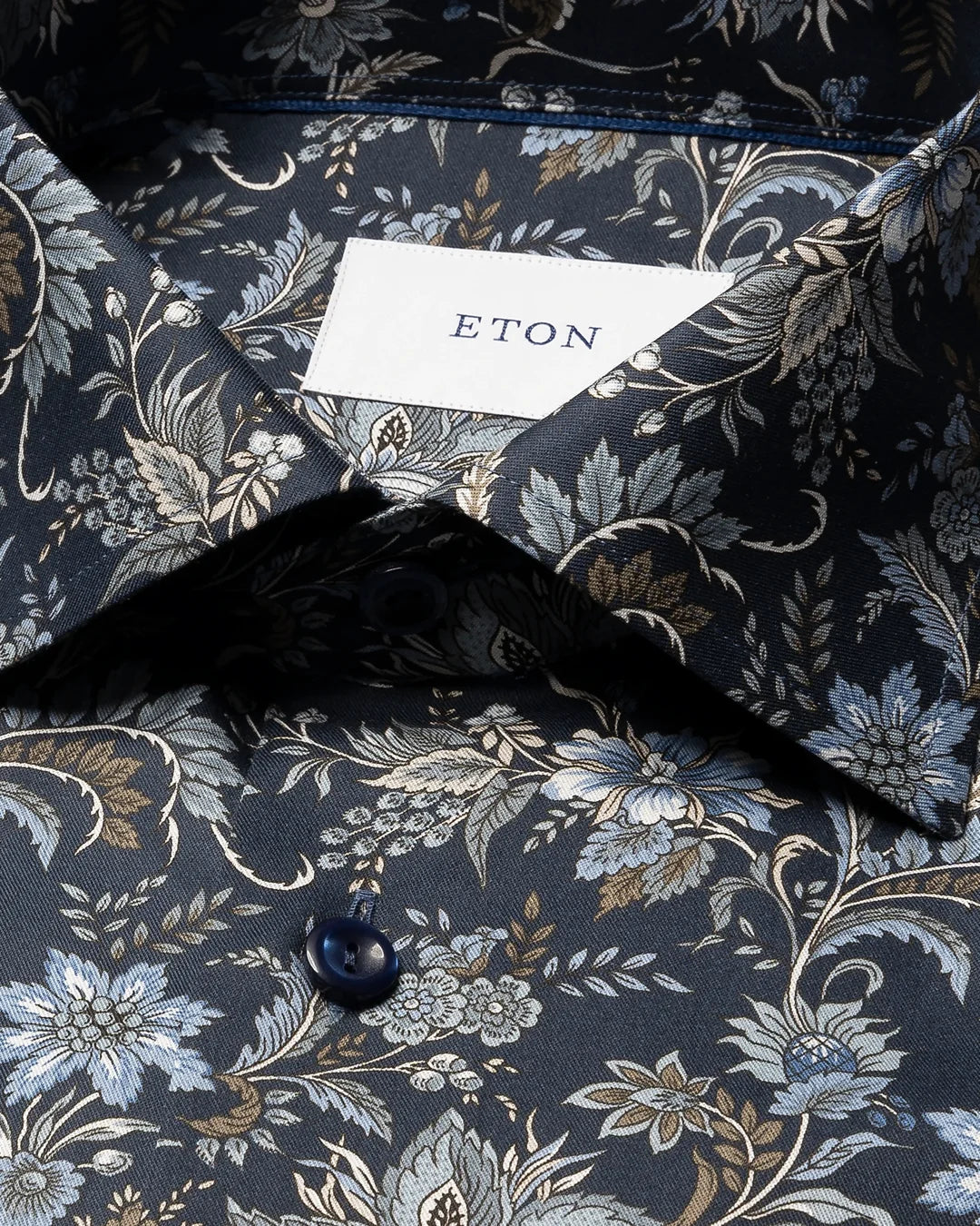 Eton Navy Floral Print Signature Twill Shirt