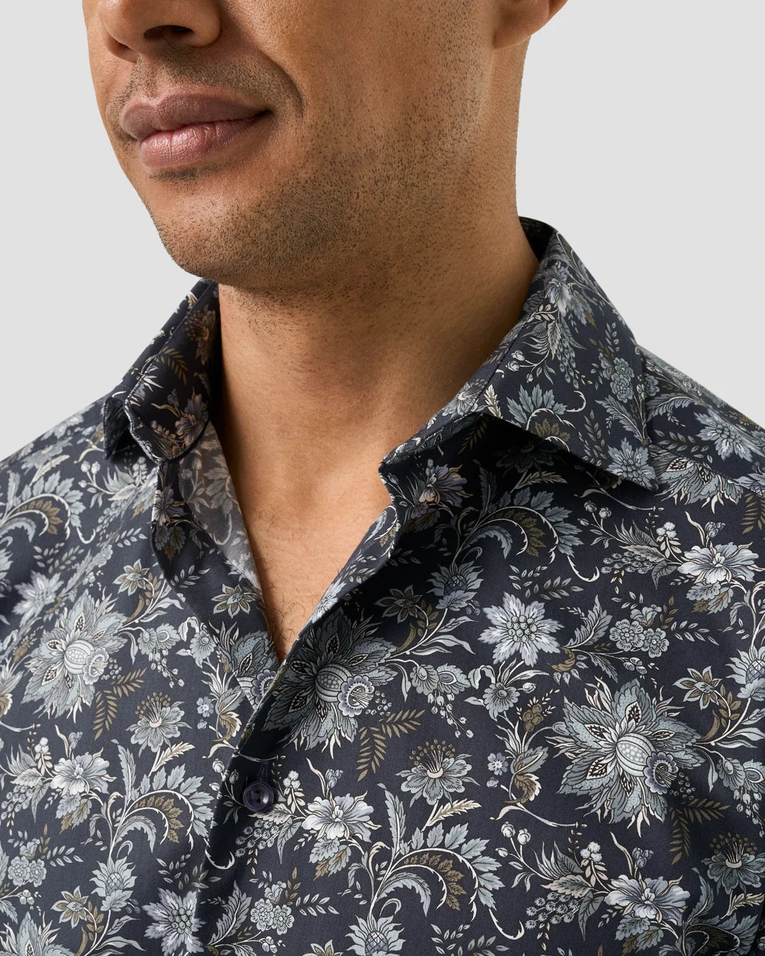 Eton Navy Floral Print Signature Twill Shirt