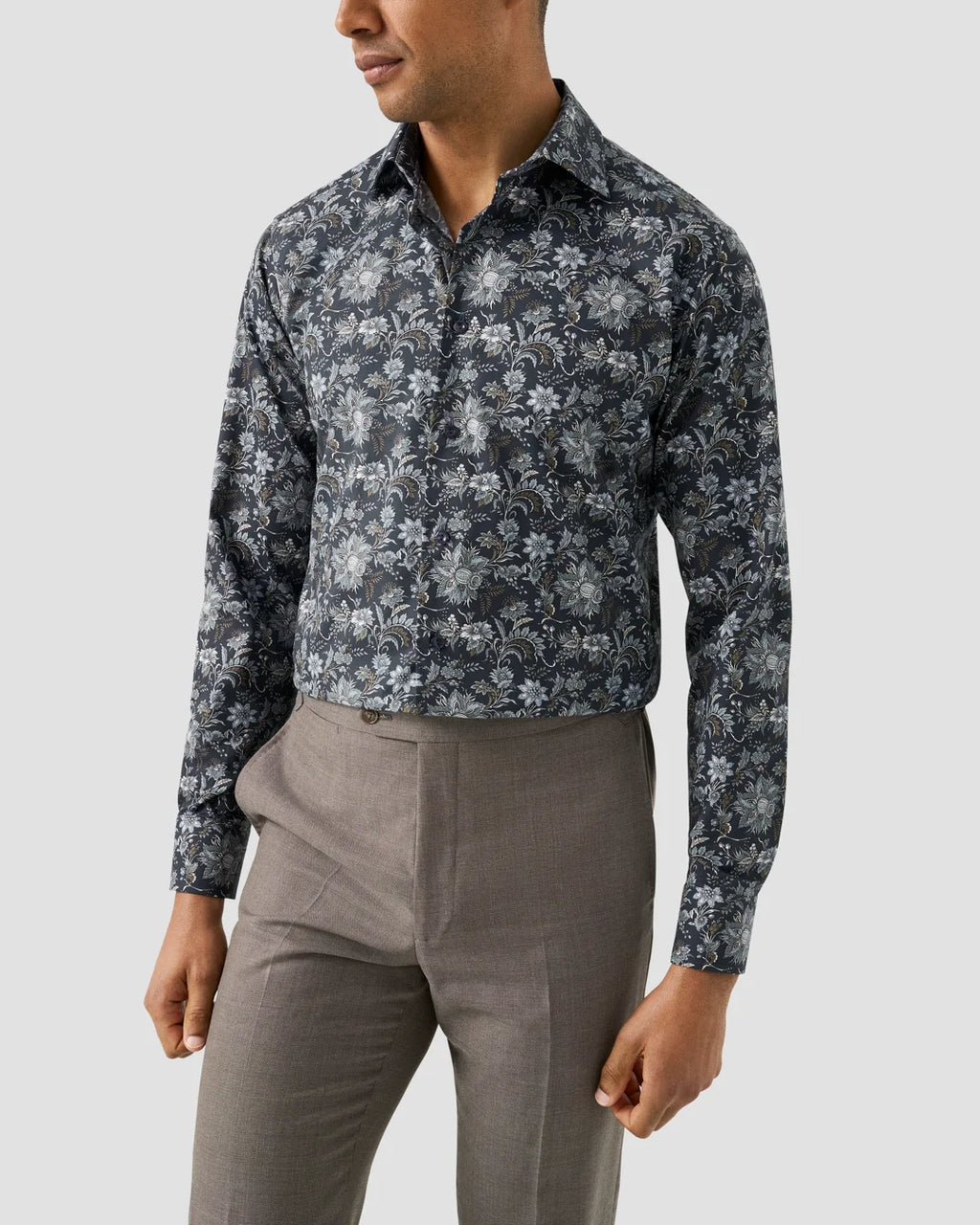 Eton Navy Floral Print Signature Twill Shirt