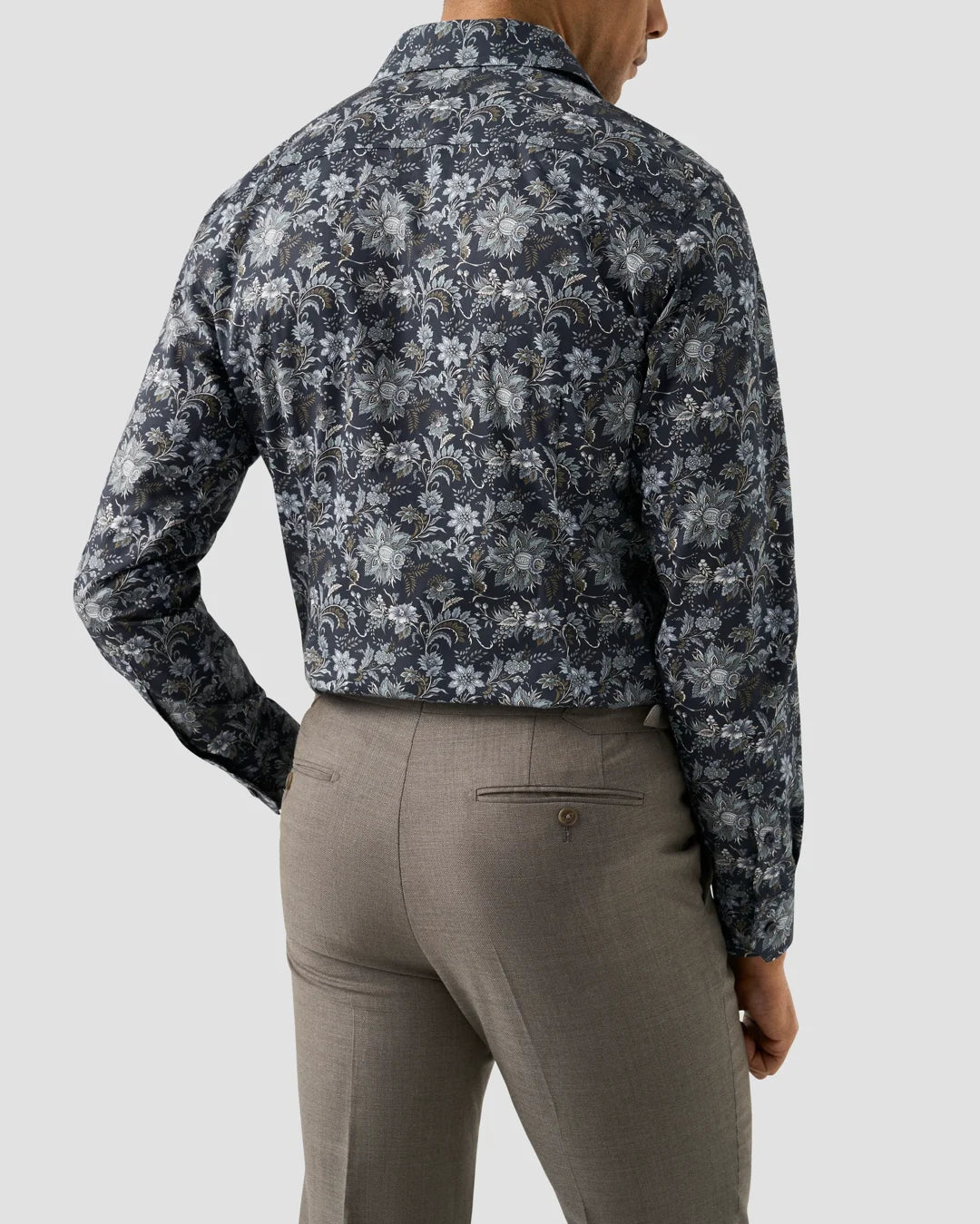 Eton Navy Floral Print Signature Twill Shirt