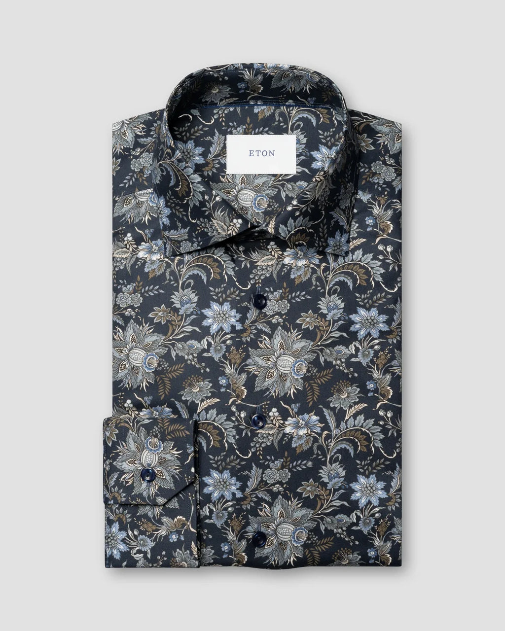 Eton Navy Floral Print Signature Twill Shirt