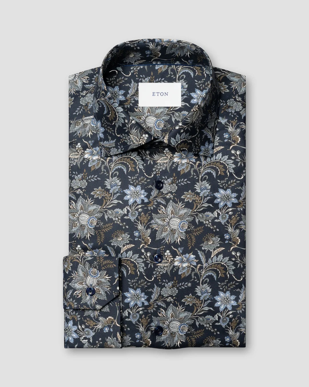 Eton Navy Floral Print Signature Twill Shirt