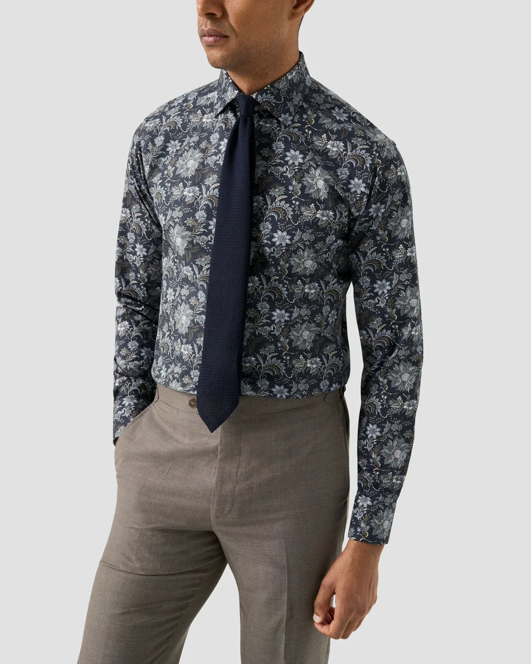 Eton Navy Floral Print Signature Twill Shirt