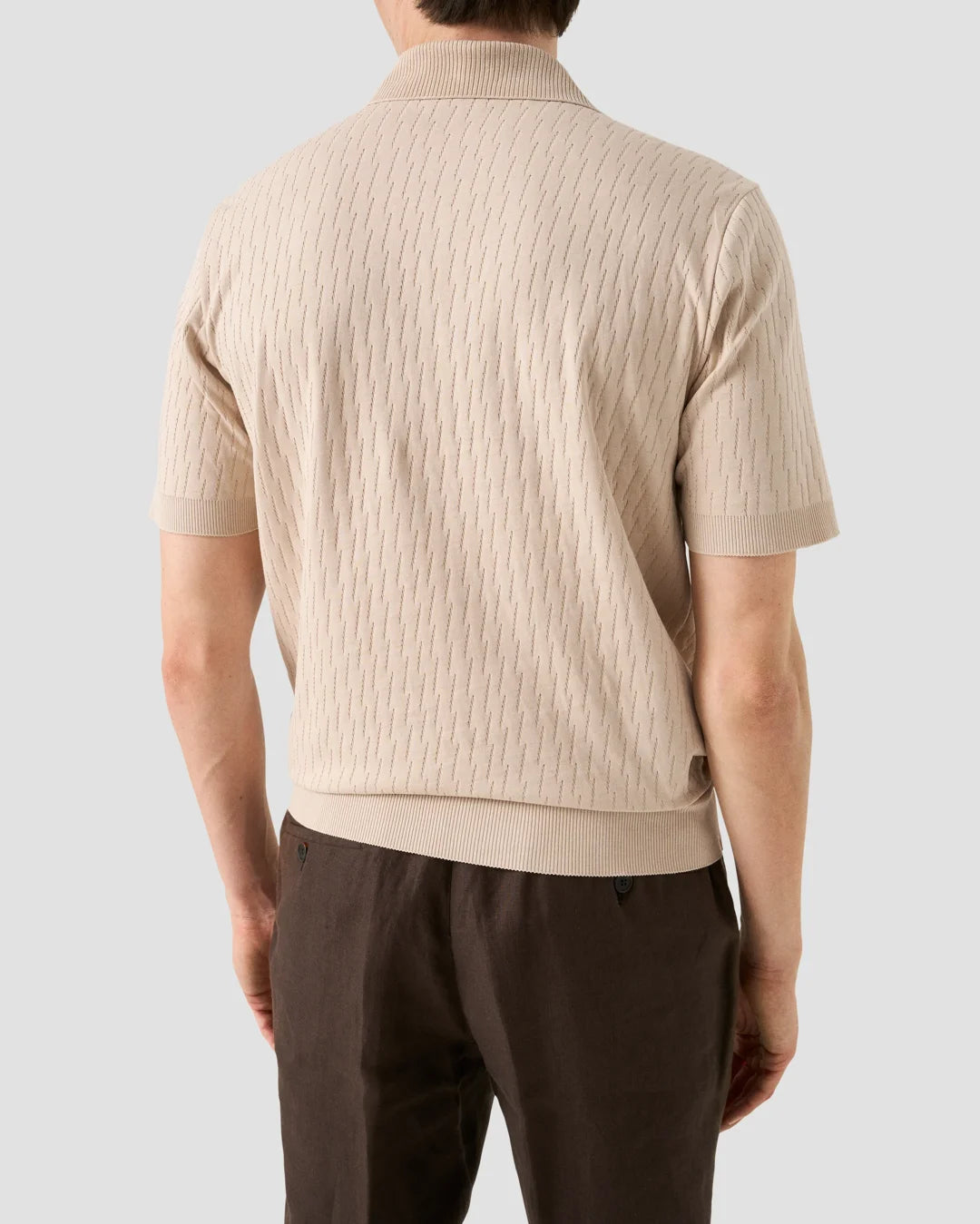 Eton Open Collar Brown Jacquard Polo Shirt