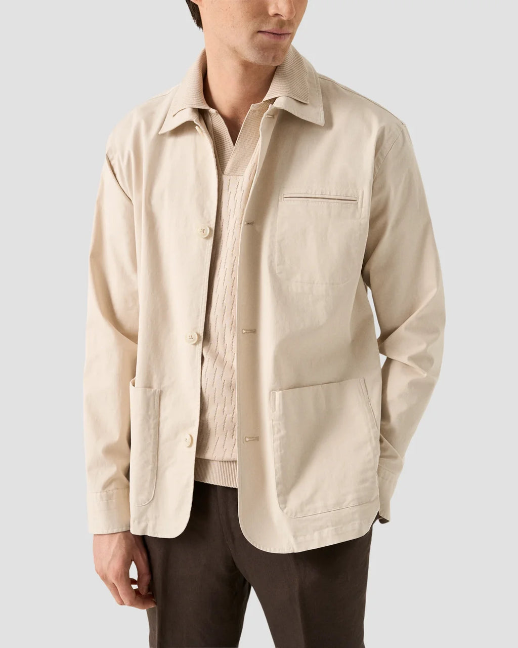 Eton Open Collar Brown Jacquard Polo Shirt