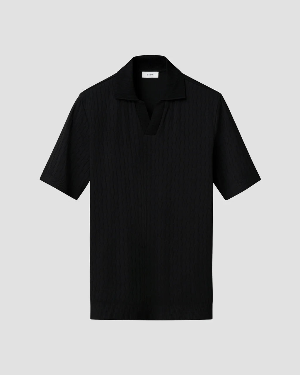 Eton Open Collar Black Jacquard Polo Shirt