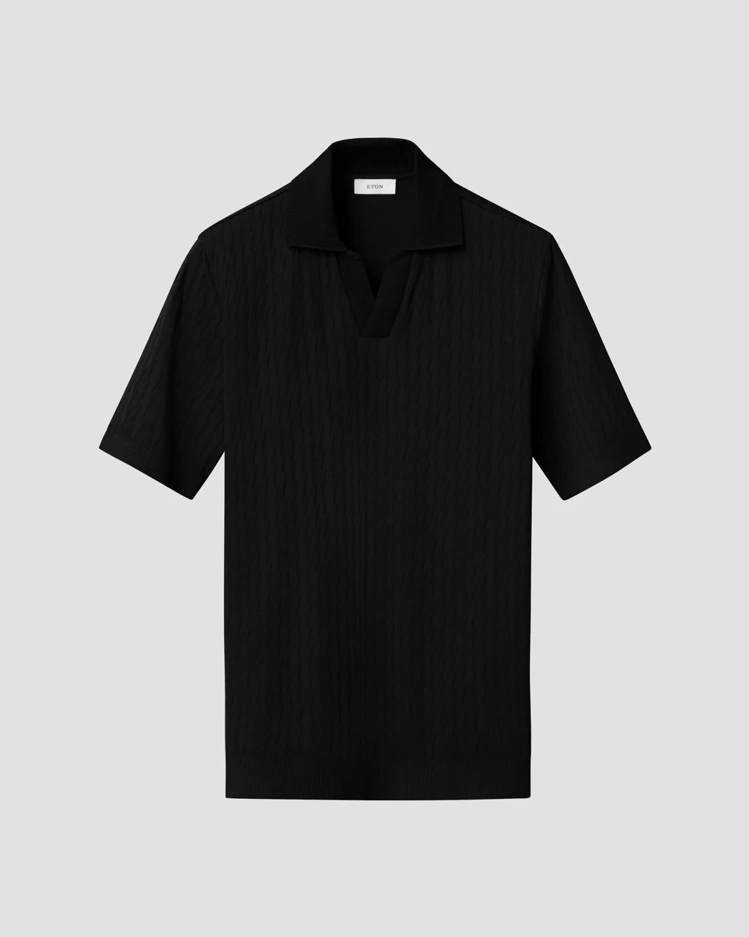 Eton Open Collar Black Jacquard Polo Shirt