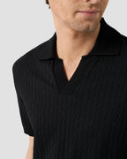 Eton Open Collar Black Jacquard Polo Shirt