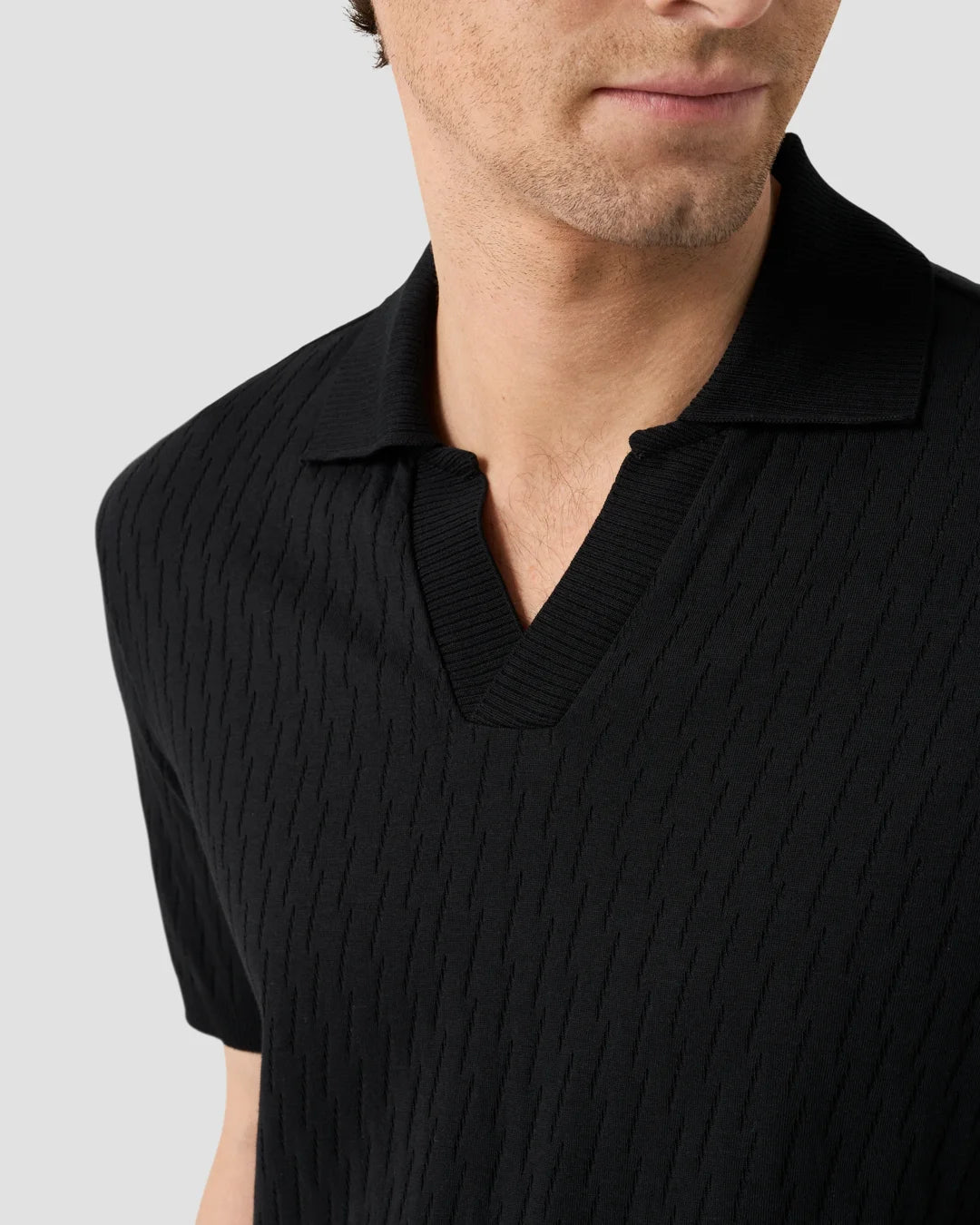 Eton Open Collar Black Jacquard Polo Shirt