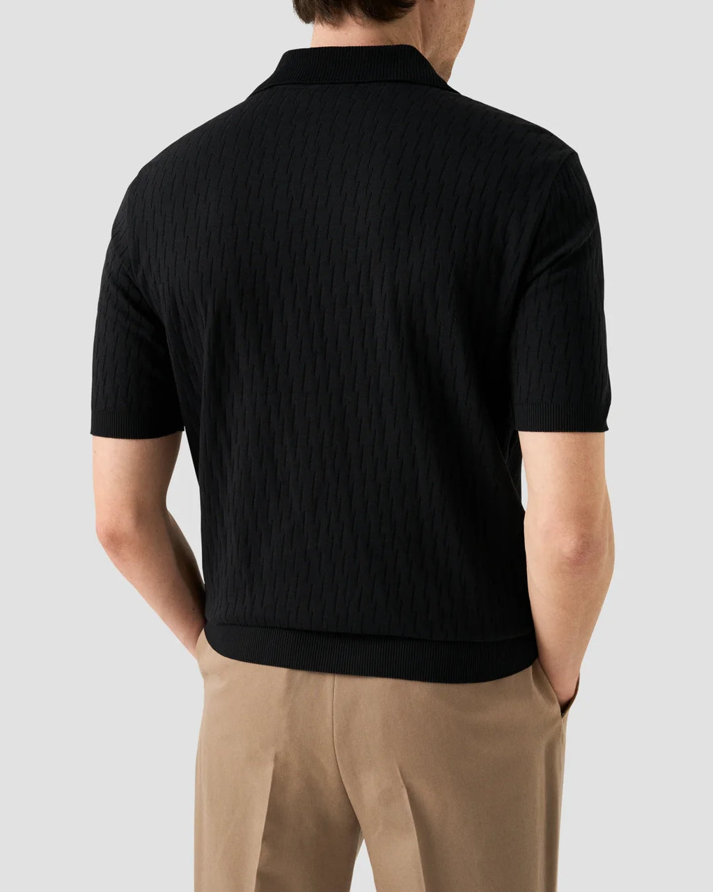 Eton Open Collar Black Jacquard Polo Shirt
