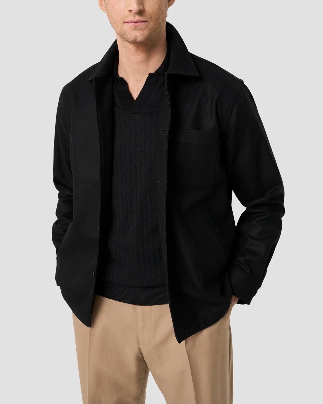 Eton Open Collar Black Jacquard Polo Shirt
