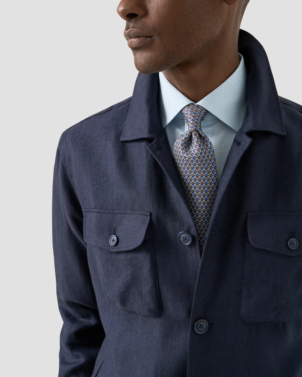 Eton Blue Geometric Print Signature Twill Shirt