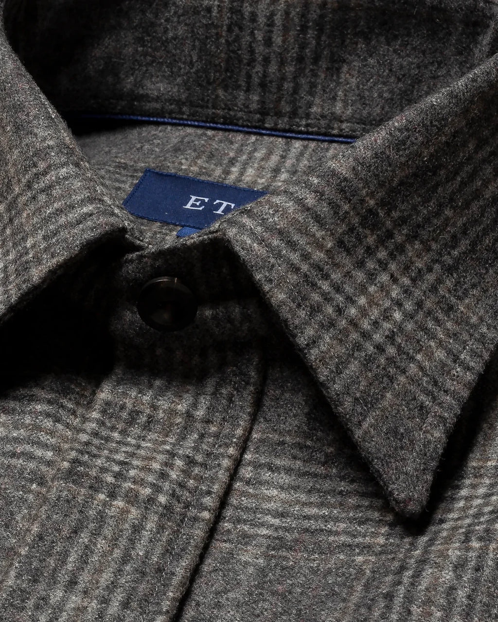 Eton Mid Gray Check Wool-Cashmere Flannel Overshirt