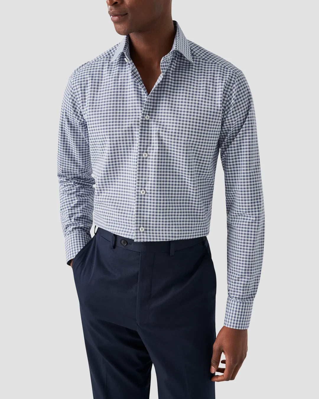 Eton Navy Checked Fine Piqué Shirt