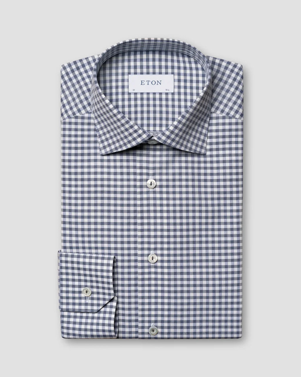 Eton Navy Checked Fine Piqué Shirt