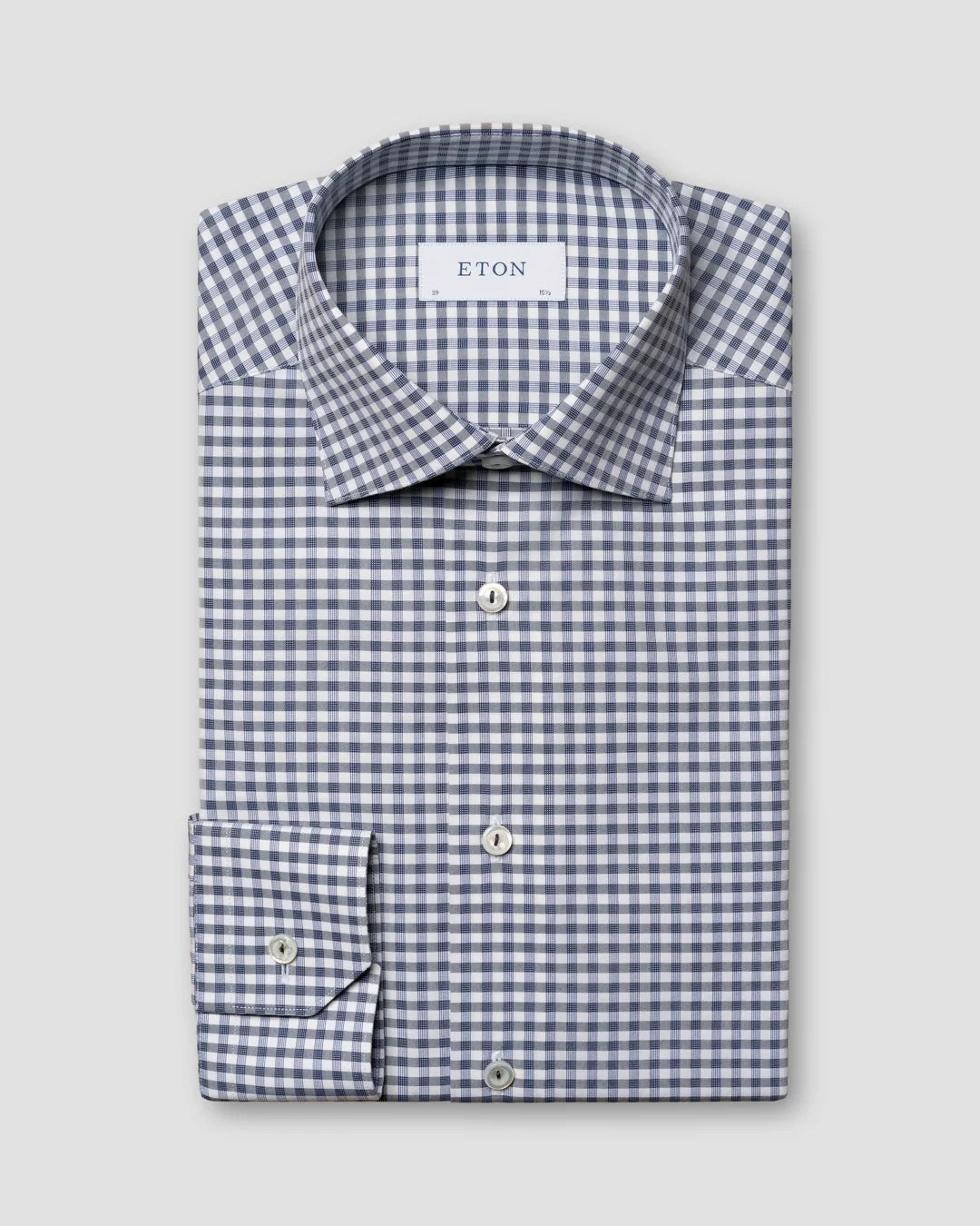 Eton Navy Checked Fine Piqué Shirt