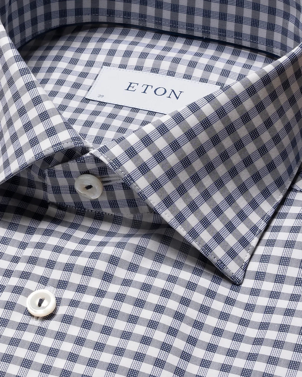 Eton Navy Checked Fine Piqué Shirt