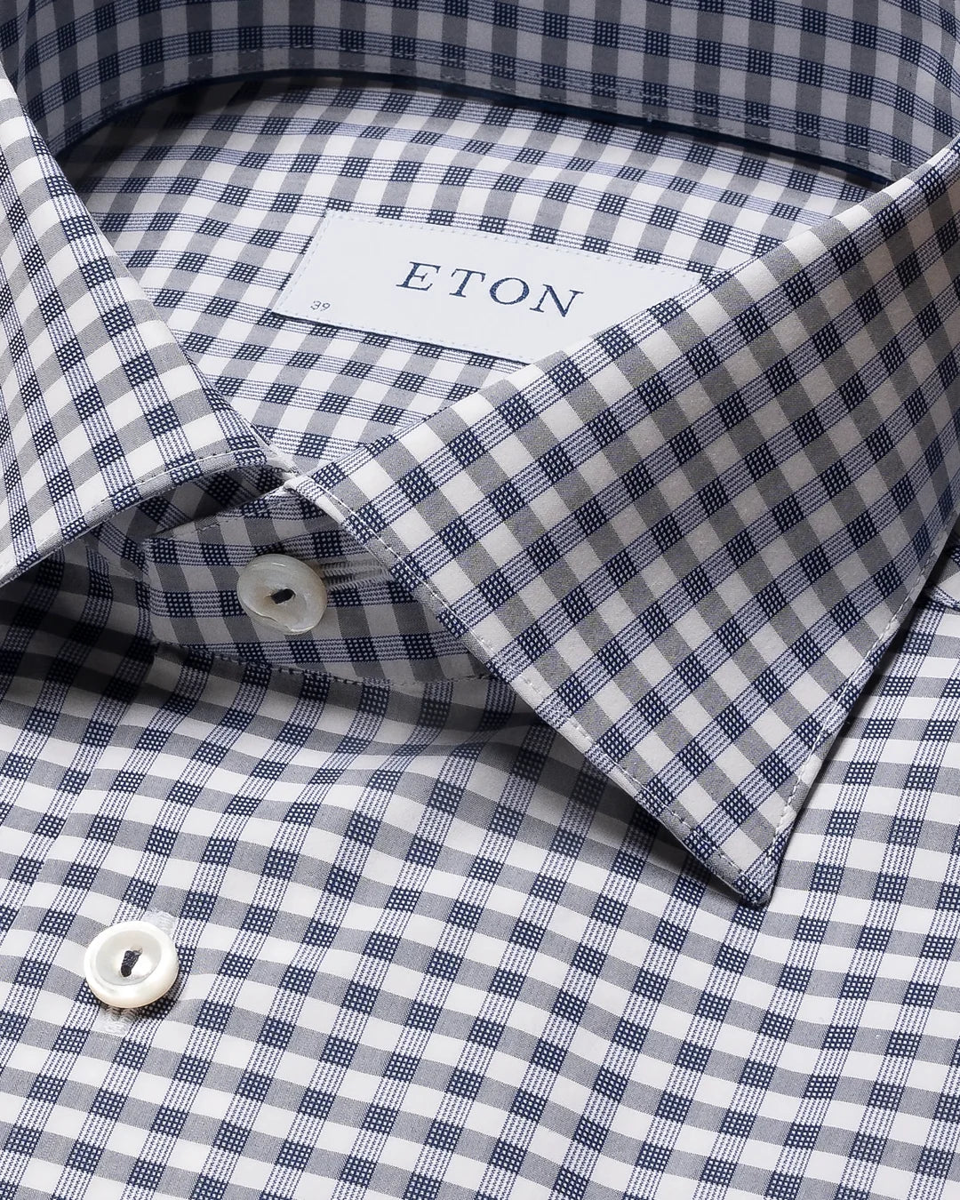 Eton Navy Checked Fine Piqué Shirt