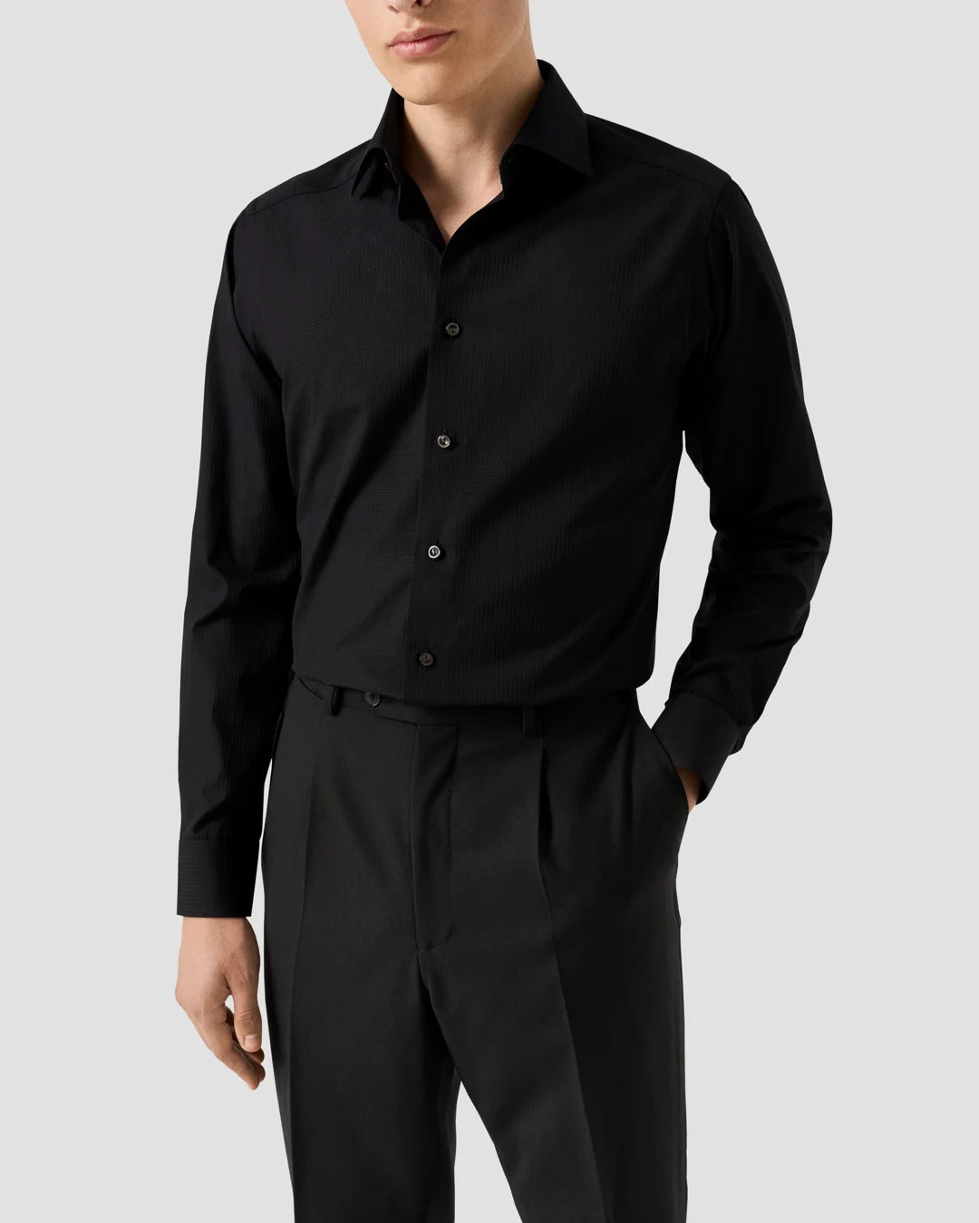 Eton Black Semi Solid Supima 120 Shirt